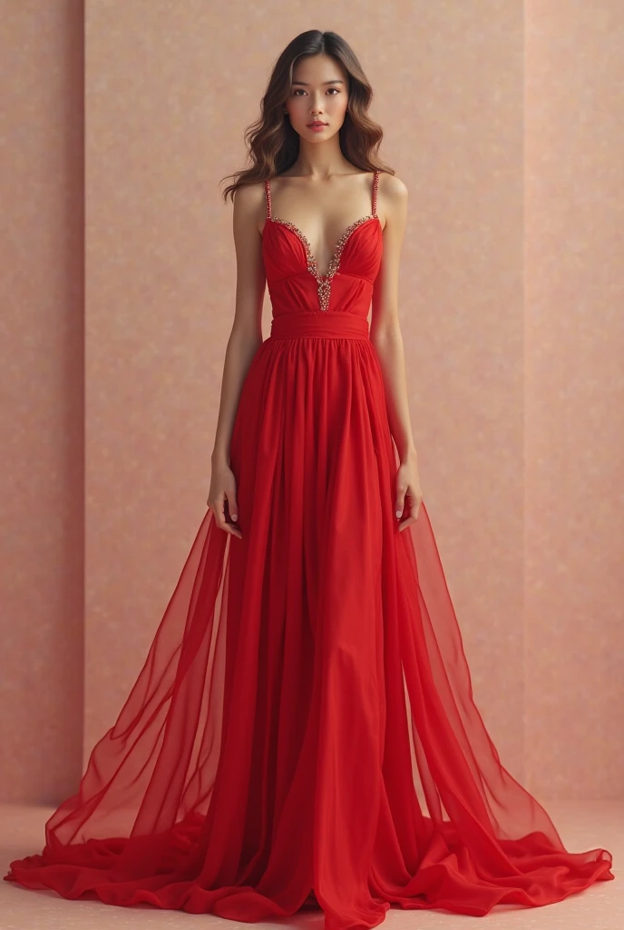 Kriti sanon in strap maxi red dress, white backround, no sun light, no shinig, noises, no lose hair, pinned hair, raw photo, hot and sexy, big tits, big breast