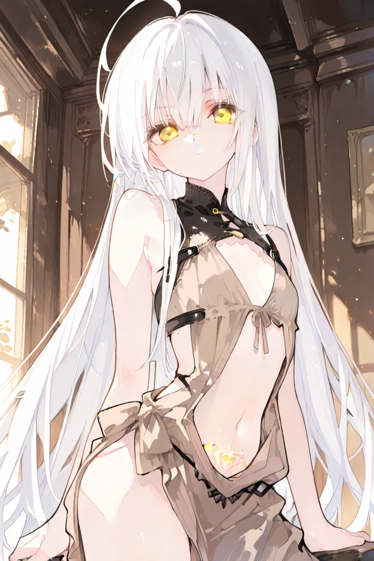 Simple high leg body stockings、A body stocking that covers everything except the face、Brown see-through、Nipples are visible through、No clothes except for full-body tights、1 woman、No background、Upper body close-up