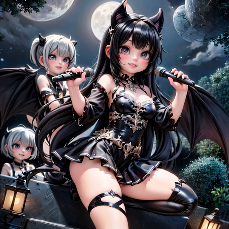 Young girl, small, flat, flatchest, flatchested, l0li, demon girl, black feathered wings, horns, tail, black sunsress, no panties, upskirt, wind blowing upskirt, no underwear on