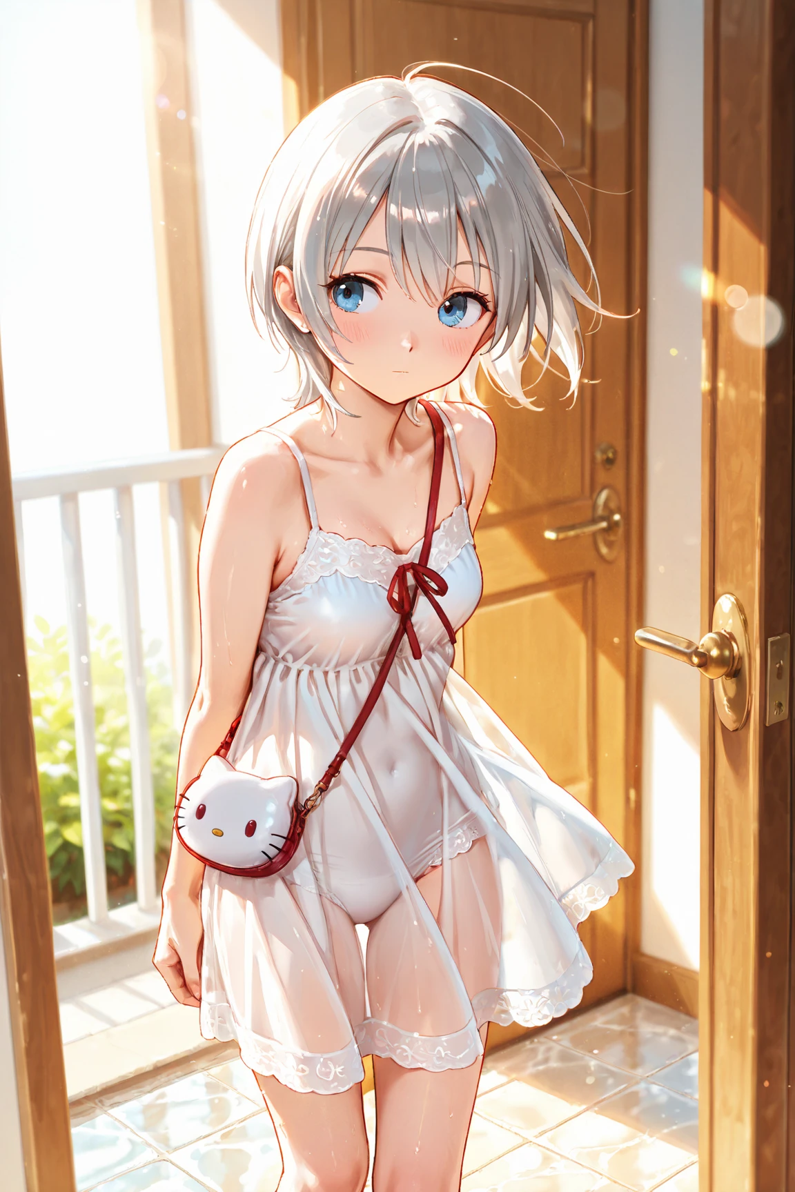 Girly, loli, transparent clothes, wet clothes, shyness, water spray, nudity, vacuum, white hair, slim body,, masturbation