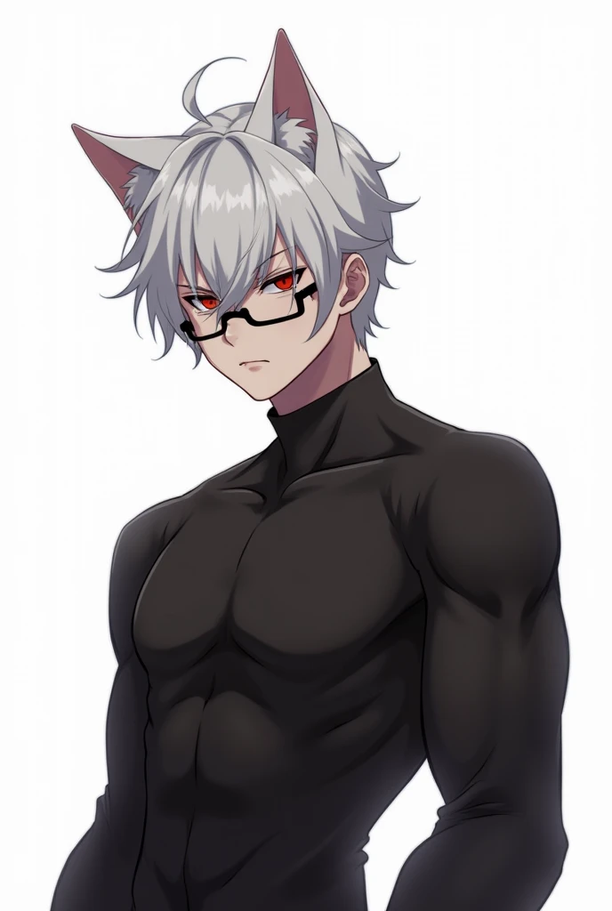 Boy with short curly black hair with white rays, tired and deep jet black eyes, brown skin, slightly muscular, with black glasses, has the power to communicate with a 7-tailed white wolf, Each tail represents a power related to natural disasters among other unknown things.