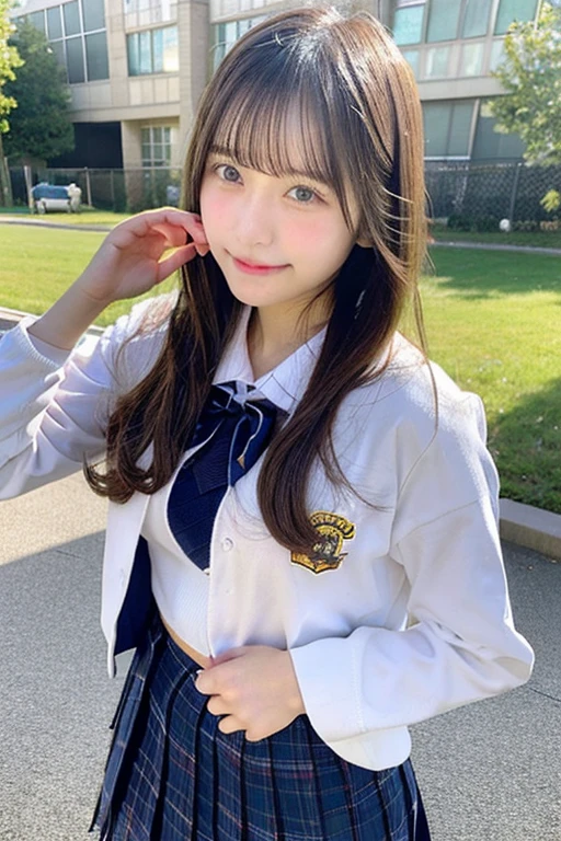 ((masterpiece)), (realistic: 1.2) masterpiece, 最high quality, high quality,white skin, 最high quality, ultra detail,Mature,beautiful, black hair, long hair, With bangs,school uniform,big breasts ,knee socks,10th generation,Bewitching,foot,full body pose, very detailed,High resolution, parted lips