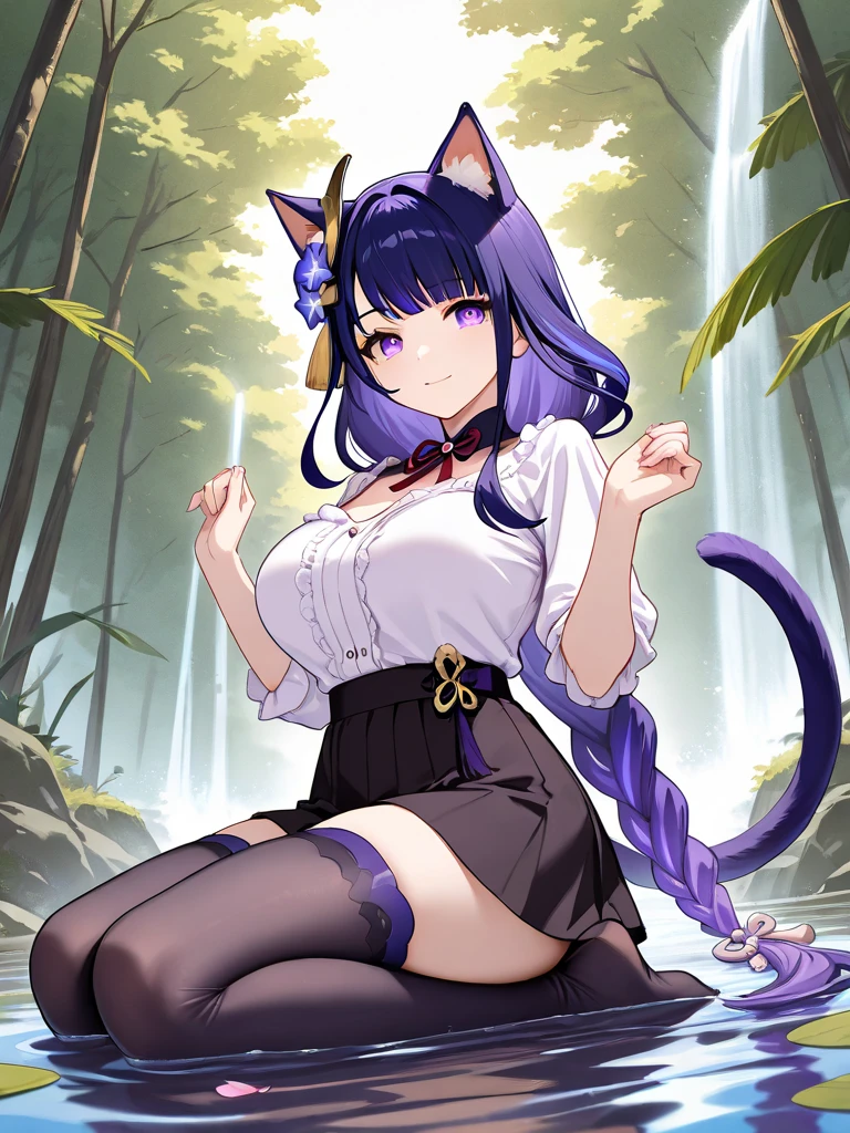 masterpiece, best quality, super fine illustration, perfect anatomy, perfect eyes, correct anatomy, perfect proportion, perfect face, perfect hands, perfect legs, perfect fingers, perfect hands, professional lighting, best quality, ultra detailed, extremely delicate and beautiful, 4k, 8k,1girl,loli, cute expression fox ears,fox tail,  (((multicolored hair:1.2)(black 1.2)(purple 1.2), ((skyblue 1.2) and (lavender 1.2)) eyes, black kimono with flowers, ribbon, black skirt, fishnet stockings, Skull human accessories, green background
