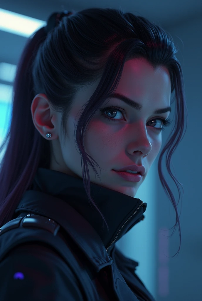 Scene from Movie, Psylocke from Marvel Close-Up, Distorted Space, Distorted Undead in the Background, Lens Flares, Light Shafts, Intricate Details, High Detailed, Volumetric Lighting, 4k Rendering, Stock Photo, Hyper-Realistic, Realistic Textures, Dramatic Lighting, Unreal Engine
