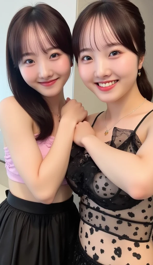 (realistic、masterpiece、Best Quality、8K、highres、high resolution:1.3)、two women in white bikini posing for a picture, with a twin, two girls, sakimichan, twins, beautiful gemini twins portrait, ulzzang, beautiful gemini twins, adult pair of twins, bbwchan, 3/4 bust, cutecore, milky white skin, good young girl, korean girl, yanjun chengt Huge breasts、smile, looking at viewers、super fine face and eyes、long hair、indoor、 upper body、
