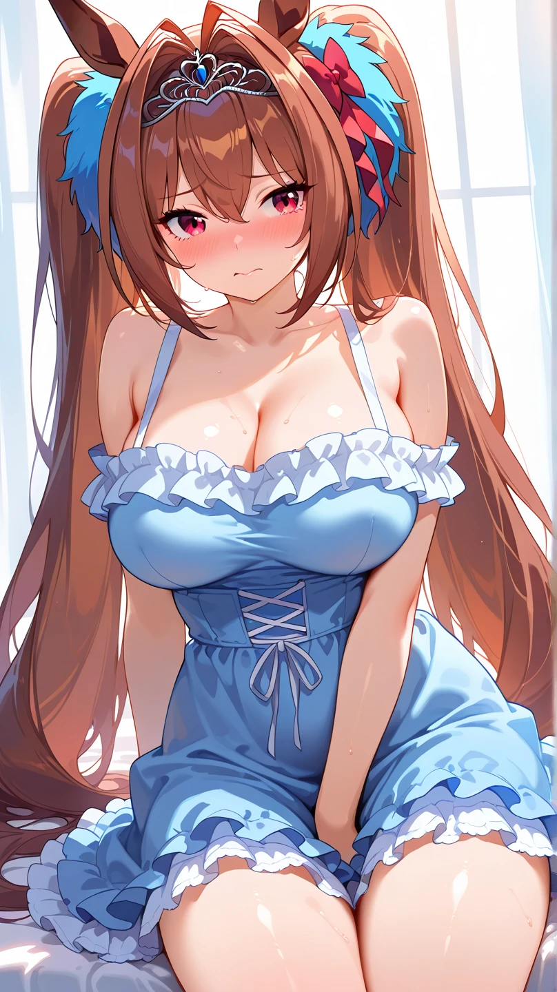 ultra-detailed, extremely detailed,Masterpiece,(Best Quality),(Super Detail),(Very Delicate and Beautiful),((erotic)),full body ,solemn atmosphere, NFSW, Daiwa Scarlet, huge breasts, massive breasts, saggy breasts, Pretty face, perfect face, tre anatomically correct, perfect body, tight thight, wide hips, curvy, ((twintails, brown hair, very long hair)), (bodycon, microdress), Reddening cheeks, ((Lewd, ahegao, heart-shaped pupil)), heart-shaped pupil, wet ski, (((orgasm, woman trembling with sexual climax))), pubic tattoo,(1 boy, vaginal, sex, missionary position, man on top, spread legs, legs up, lying on bed, lying down), (Make love, Hardcore, amazing penis, very long penis), bed room
