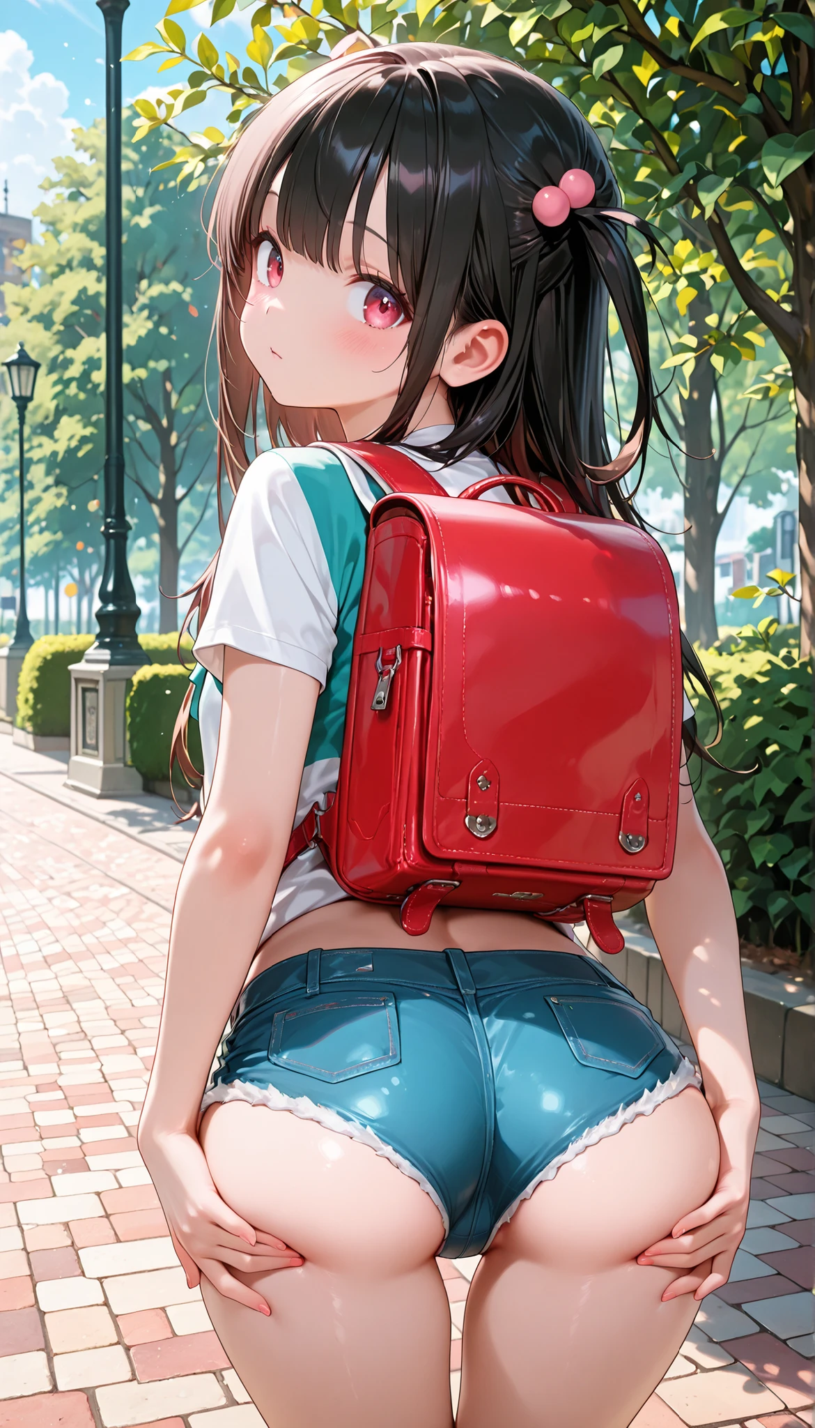 ((((highest quality)))), (((Ultra-precision CG 16K))), (((masterpiece))), (((Very detailed))), (((Extremely detailed))), (((Black outline:1.3, Written boundary depth:1.3 , Written soft outline))), Blur, Bokeh, Maximum clarity and sharpness,Multilayer Texture, Surface Shading, Cinematic lighting, Beautiful details sparkle ,Perfect Proportions, Limited to three woman, BREAK accurate, Anatomically correct, Highly detailed face and skin texture, drawn in detail, Highly detailed facial and skin texture, Detailed eyes, beautiful hair, Beautiful Japanese Idol face, Beautiful and beautiful eyes, Beautiful body, Beautiful breasts, Beautiful thighs, Beautiful legs, Beautiful fingers, (Beautiful views) , skinny body, ((Beautiful Skin)), ((Skin Texture)) BREAK breast enlarged, large Breasts, rocket breasts, slender waist, (blush, determined expression, workout, hot, sweating, sweaty, Heavy breathing,) BREAK (no-bra, oversized fashion, sporty fashion , low rise, mini-skirt with slits, no-sleeve ) , wearing earrings, BREAK ( stick breast out),((( a woman riding on the bicycle:1.3, a girl bike on the street, bending over, serious, (fist pump), from behind , from below, looking at viewer, bust up, cowboy shot))),     