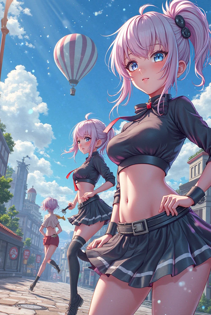 ((wearing cheerleader outfit,holding pom poms,stadium,dancing,posing for a photo,cheering up the crowd)),, skinny, 4 defined fingers, 1 defined thumb, looking at viewer, solo, 1 woman, 25 years old, AI generated, highest quality, masterpiece, skindentation, perfect face, 8k , Dynamic Pose, (short hair), (pink hair:1.5), bob cut, black eye, smile, thin thighs, medium breasts, perfect limbs, sexy, (visible nipples:0.7), (camel toe:0.3),, (bright Chinese park), Dutch Angle, ((The costume is metallic, shiny and lustrous)), facing straight at viewer, (sit), sexy pose,