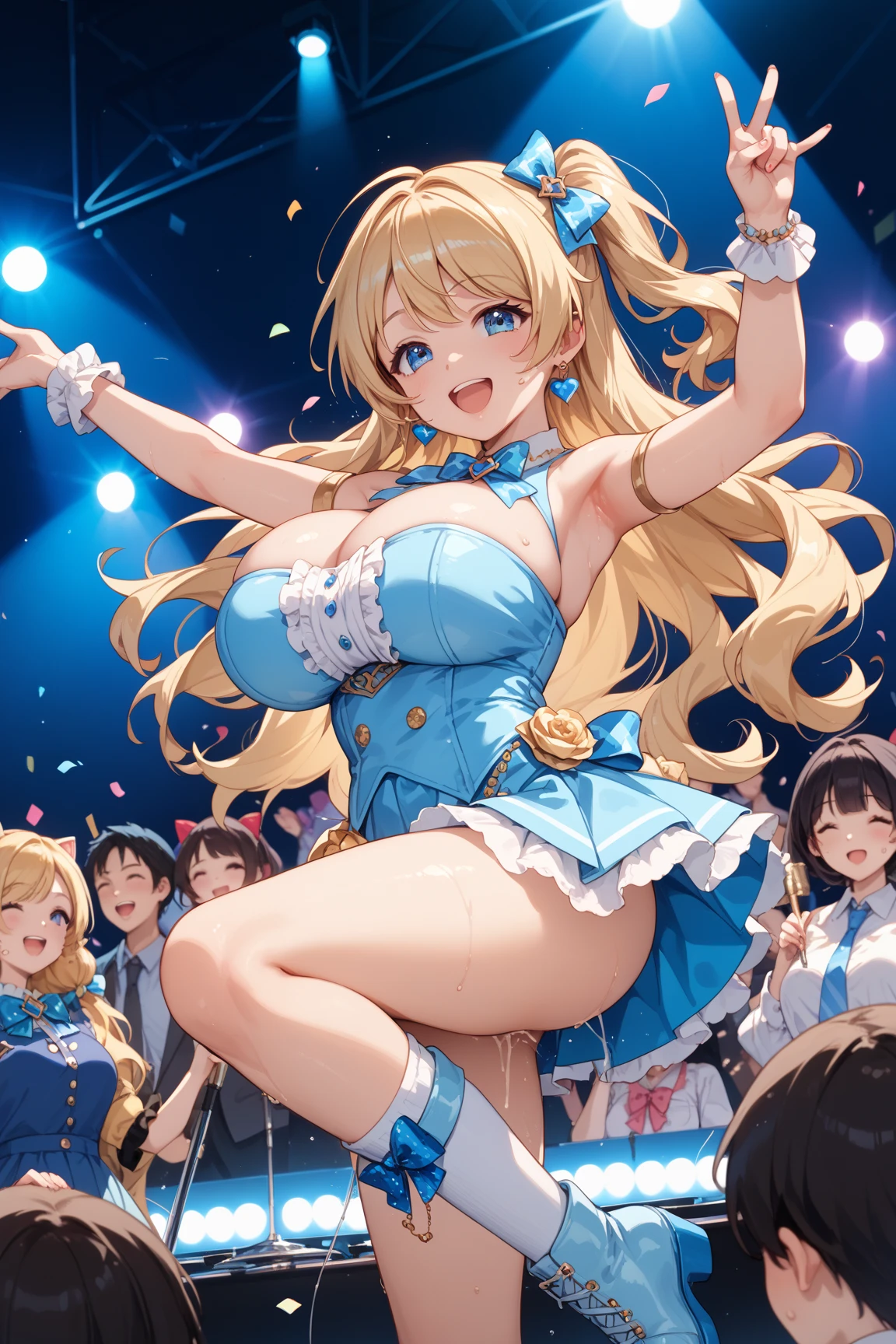 ElinaVance, flipped hair, long hair, aqua eyes, blonde hair,, large breasts, live stage, solo、, nsfw, naked