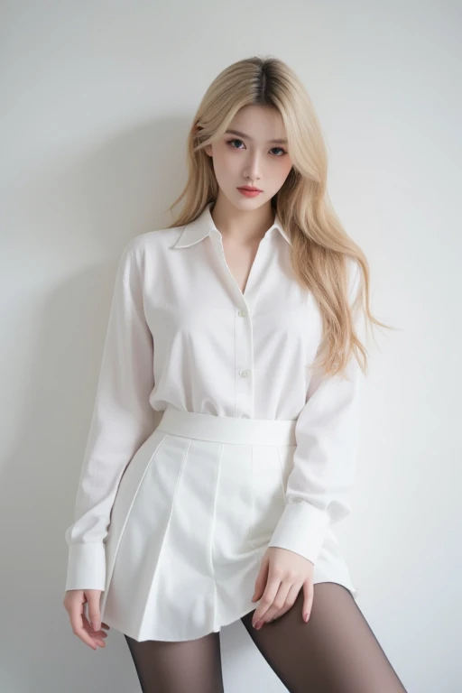 A polished woman with black nails and a strict elegant white shirt sits on a chair and looks straight into the camera without emotion, a pale gothic beauty, pale porcelain white skin, pale light skin!!, very pale white skin, pale white skin, very very pale white skin, pale skin and dark eyes, very very very pale white skin, pale snow-white skin, soft pale white skin, with pale skin, pale beautiful skin,