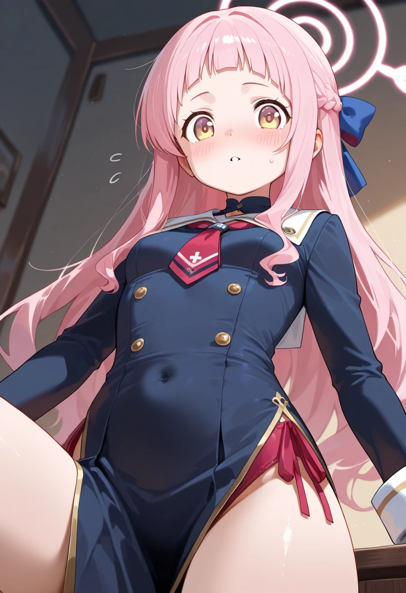 4 Girls with pink hair, long twintail hairstyle, ((small bushy eyebrows)), wearing gothic lolita clothing, lolicon (Zankuro) drawing style by zankuro artist, Zancrow style, image uploaded to R34, walking to school, flirty smile, , lifting her skirt to show her vagina wet , diferent girls having sexwith semen