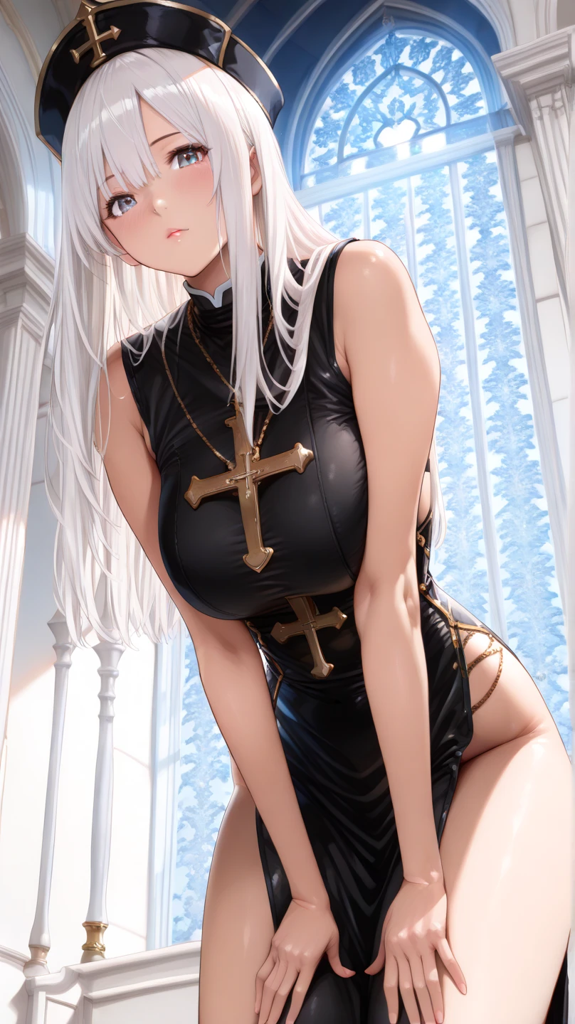 {(super fine illustration:1.4),(renaissance style:1.2)}, {hime cut}, BREAK, {erotic face,anguish,(scream:1.1),(very ecstasy:1.2),(writhing:1.4),embarrassing,half open eye},{(very obscene pose:1.2),(arched back:1.2),(arch one's head:1.4),arms behind}, {(chains fundoshi:1.2), (wet clothes:1.4)}, BREAK, {(chains skindantation),(many chains from the ceiling:1.4), (chain shibari:1.3),(chain bondage), (chain restraint),(wrap limbs with chains:1.4),(chain bind body),(chain in collar:1.2), confinement, shackles}, BREAK, {(1 woman, small breasts, hime cut,long straight hair)},{dynamic low angle view}, {(dark church glowing stained glass:1.2)}, BREAK,{(glowing tears:1.1),(Clear eyes),extremely detail hair, (pure white skin:1.1)}