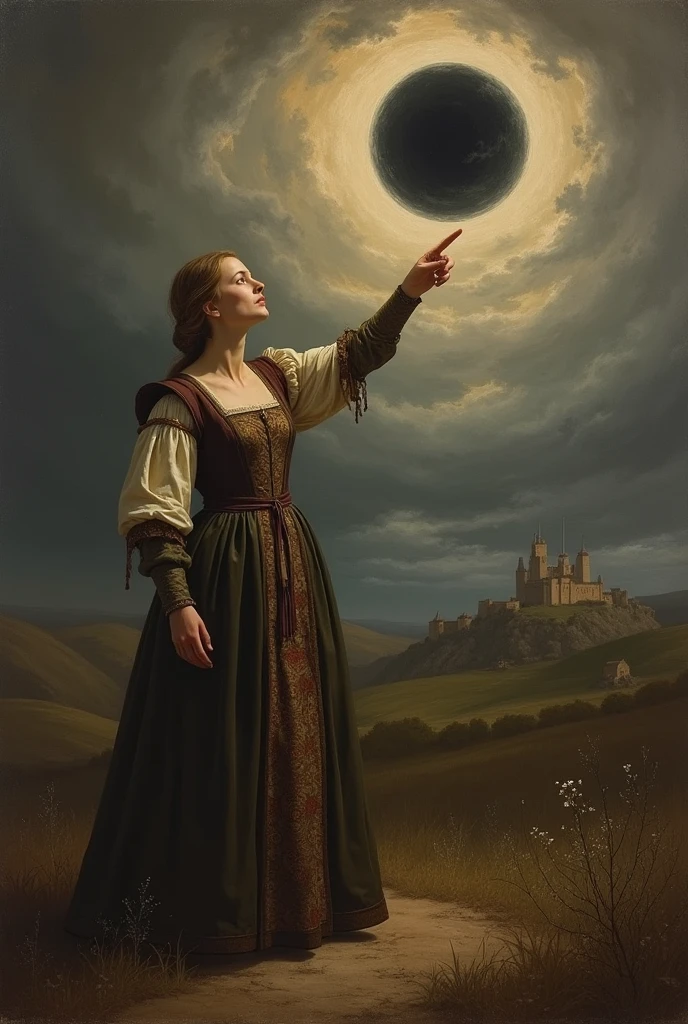 (((Pre Raphaelie Painting))) Nuvens de tempestade, A druid in worship with his arms raised to heaven, cabelos castanhos, espinheiro negro, Lightning crosses the sky, predominance of red tones, roupa vermelha, hawthorn tree, enxofre, mistborn, nevoeiro, misterioso