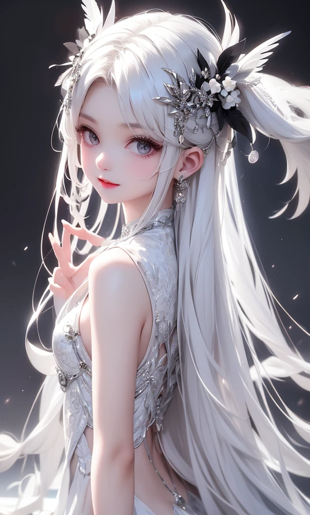 a close up of a person with a long hair and a dress，Beautiful anime girl，Beautiful anime style，beautiful fantasy anime，anime barbie in white，a beautiful anime portrait，Guviz，Guviz-style artwork，Soft anime illustration，Beautiful anime，pretty anime girl，Girl with white hair，white hime cut hairstyle。