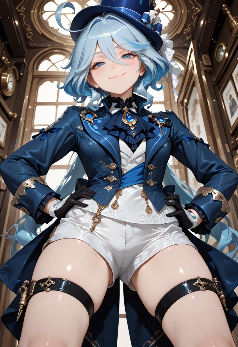 ((top quality, 8 k, masterpiece: 1.3, Ultra HD, high quality, Best quality, A high resolution, Realism)), sharp focus: 1.5, Correct anatomy 1.1., having sex with a guy, close viewing distance, Beautiful girl with a thin and lean body, , light blue hair, ocean eye color with light gradations, erotic pose, Camera angle from below, leans forward,