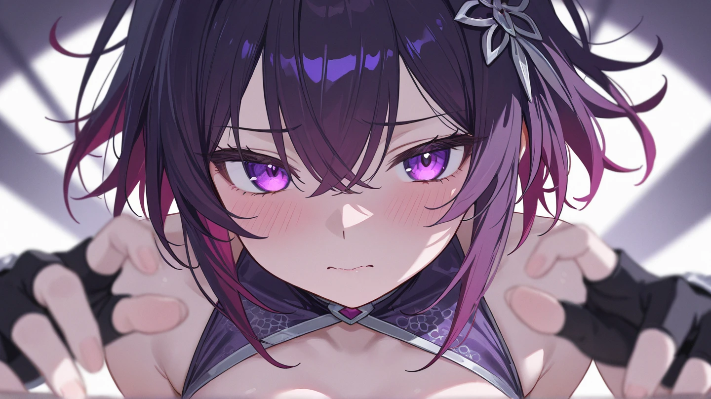 Strategy game style best quality, masterpiece, illustration by kaedelic ,purple hair, pink glowing eyes, cel shading, ponytail, medium breasts, yuzuriha_\(jigokuraku\) <lora:XL-yuzuriha_(hells_paradise)-XL:0.85> , dutch angle, beautiful mature female, sketch, award-winning drawing, official art, full body, painting \(medium\),uhd, 32k, perspective, cinematic, (close-up:1.2), shaded face, eyeshadow, highly detailed pink eyes, bangs, purple japanese_clothes, ninja, open_clothes, ray tracing, HQ, absurdres, narrow waist, hips, thighs, bare shoulders, looking to the side, head tilt . Overhead view, detailed map, units, reminiscent of real-time strategy video games