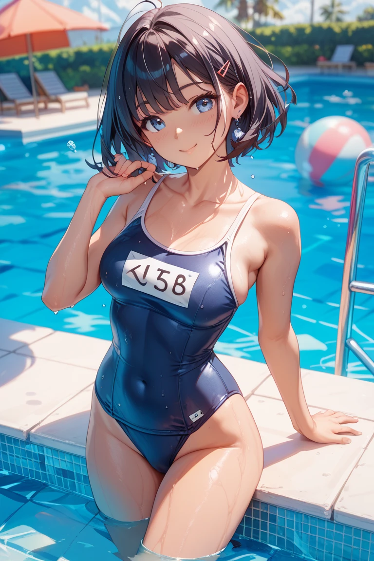 score_9, score_8_superior, score_7_superior,sauce_anime, High-resolution images,masterpiece,Highest quality,,Cute Face,Beautiful Skin,Shiny Hair,Highly detailed eyes,Simple Background, Jojipan, panties、Idol、18-year-old、kawaii,cute,navy school swimsuit