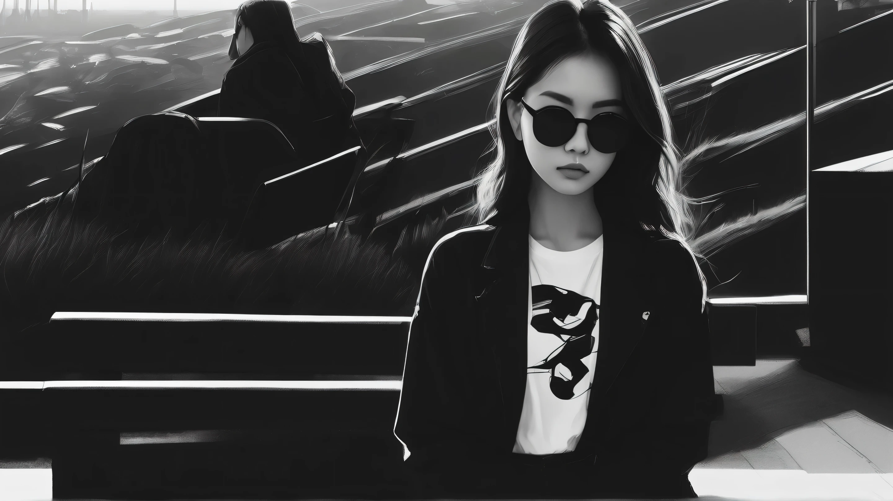 Polaroid black tone low key film, masterpiece, best quality, office lady, heels, sunglasses, smoking a white tailor made cigarette, red background, two legs, cute face,