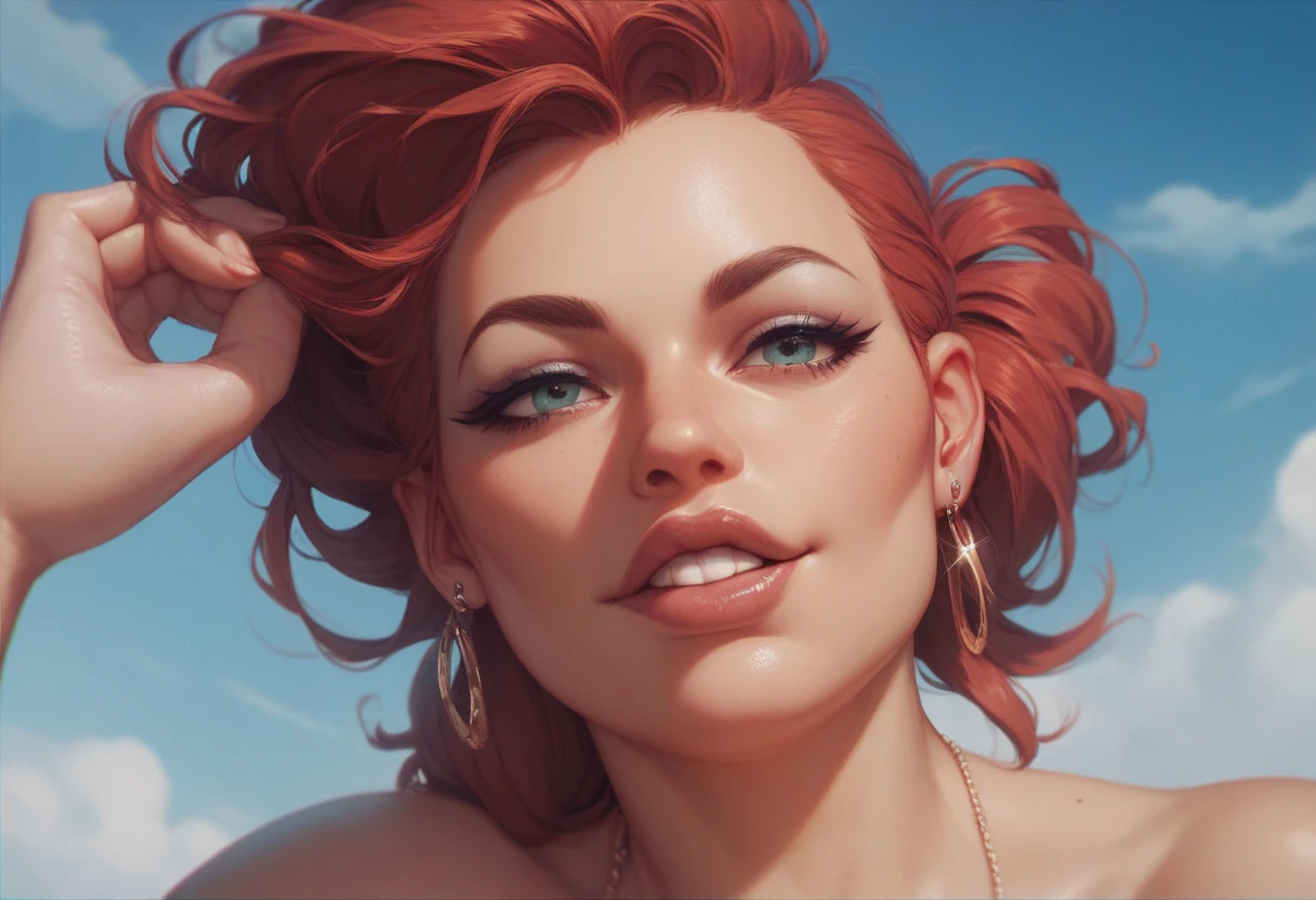 fisheye lens, best quality, masterpiece, ultra detailed, ultra high res, realistic, bright colour, female, extremely large breast, very long pink mohawk hair, fully nude, front view, swimming towards the camera, under water,