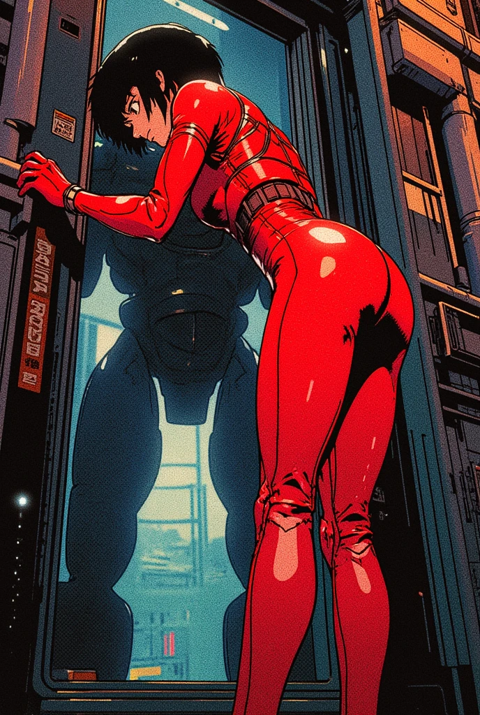 (((Grace Jones))), (((red suit))), (((back view))), (((perfect ass))), ((( soldier suit ))), (((Black short haircut))), (((Afro girl))), ((high collar)), (((red army suit))), (((best qualityer: 1.4))), (Unbeatable masterpiece), (hiper HD),(CG 8k hyper-realistic), (((brave face))), (((breasts big))), (((hyper feminine))), sexly girl, ((( sculptural body ))), (((1 Kizi))), Kizi cibernética de 25 anos com perfectbody,,Beautiful and well-groomed face,muscular body:1.2,solid color detailed jacket, (Head to thigh photos), Complex equipment, green dark,Long pants,Tight clothes are dark,With white stars and off-white stripes,,,,,Armor Metal Electronic Parts, Poison tattoos ) INFO, Kizi, (((standing alone))), pirralha violent, ((())), sexly, pose de atitude, work of art, post-apocalypse, (((manga style))), bounty hunter, violent, Manic, the way you want, slenderbody, thin but strong, perfectbody, roupa moderna, advanced technology, neon, sleeves with vertical striped pattern, neutral background, (( cowboy shot )). intricate visual