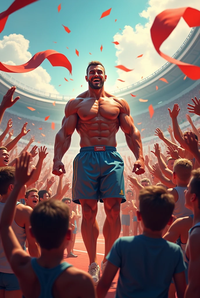 Um homem musculoso com pelos no peito blowjob, face fuck, gagging, anal sex, spit roast, cocks in all holes, cum covered, pale skin, rounded white ass, thick thighs, sport socks, blushing, monster black cocks, interracial, masculine, men, man, beard, green eyes, short brown hair, soccer jersey, soccer arena