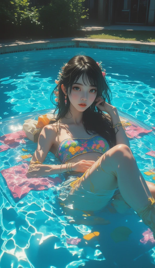 a 15 years old girl,under water,(water above head),(water drops convered),make up,(wear transparent pink sexy lace),long hair,beautiful skin,UHD,8K