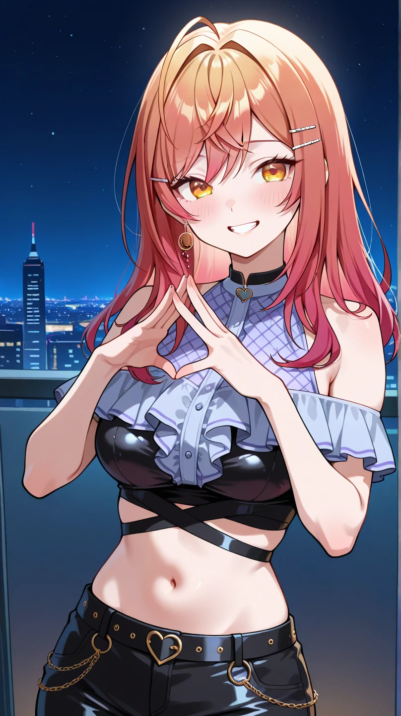 1girl,masterclass,best quality, illustration, solo, IchijouRirika, hairclip, reverse bunnysuit, closed mouth, smile, one eyes closed,on bed,blush, large breasts, wariza, spread legs, Leaning forward, arm up, arm behind head, armpits