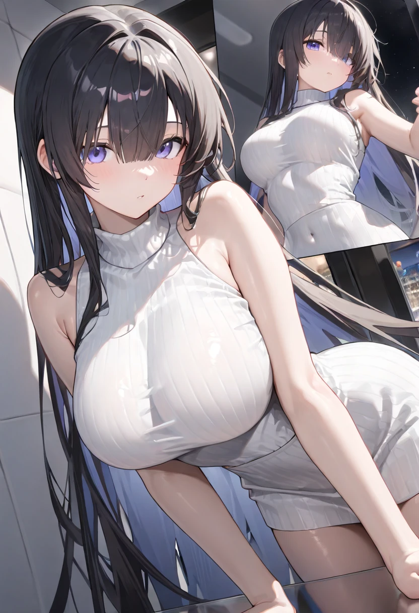 Realistic, One girl, ponytail, Lips parted, blush, compensate, A light smile, Gray Hair, see-through Sportswear, skirt, Wet clothes, Shine, Thighs, Purple Eye, Exposing shoulders, clavicle, Tight waist, Sunbeam, sunlight, Rose, Wind, Cleavage, (masterpiece), Sweat, exposed breast, nipple, lewd, seductive, sexy