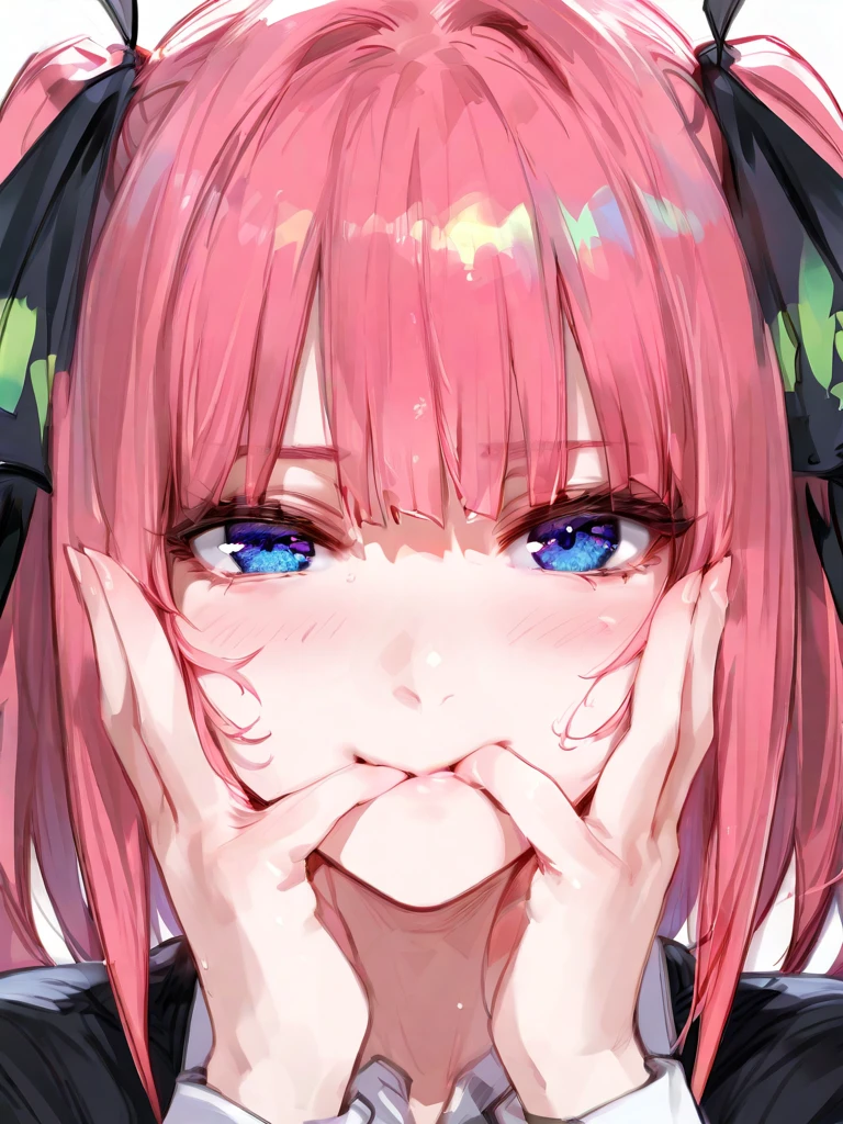 (((NSFW)))，masterpiece,Best Quality,anime,Blowjobgesture,Blowjob_gesture,1 Girl,blush,Gaze、Looking up、Beautiful illustrations, Highest quality、Tears、Lick with tongue、Look away、Look away、Put in mouth、Arms above head、Hands above head、Tears、Drooling、