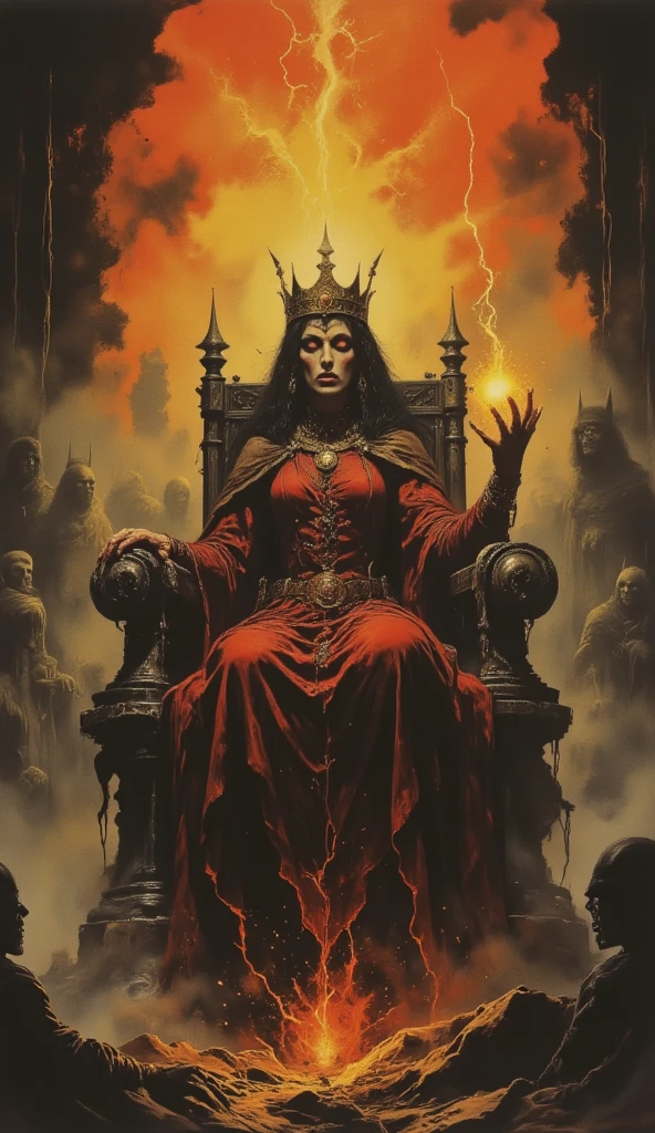 <lora:k3nk3lly:0.75>woman throne behind her apparitions