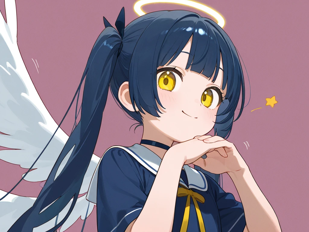 azazel(helltaker), black hair, short hair, halo, blue eyes, hair ribbon, white shirt, see-through, covered , see-through clothes, looking at viewer, embarrassed, wavy mouth, nervous smile, 1girl, white panties:1.1, pale skin:1.3, pointy breasts:1.2, pointy :1.1, tight clothes:1.1, simple background, gloves, flustered:1.1