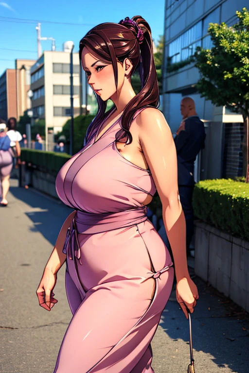 ((40yo)), ((Sexy shiny nurse uniform)), masterpiece, (From above), ((Big Breasts)), (Big Hips), (Sexy pose), (Very tanned and shiny skin), (Skin dents), photoRealistic, Realistic, alone, photoRealistic, highest quality, Ultra-high resolution, Yura S, Outdoor, colorful, Lips parted, Daytime setting, beautiful, masterpiece, highest quality, Highly detailed face, Perfect lighting, Ultra-high resolution, Super detailed