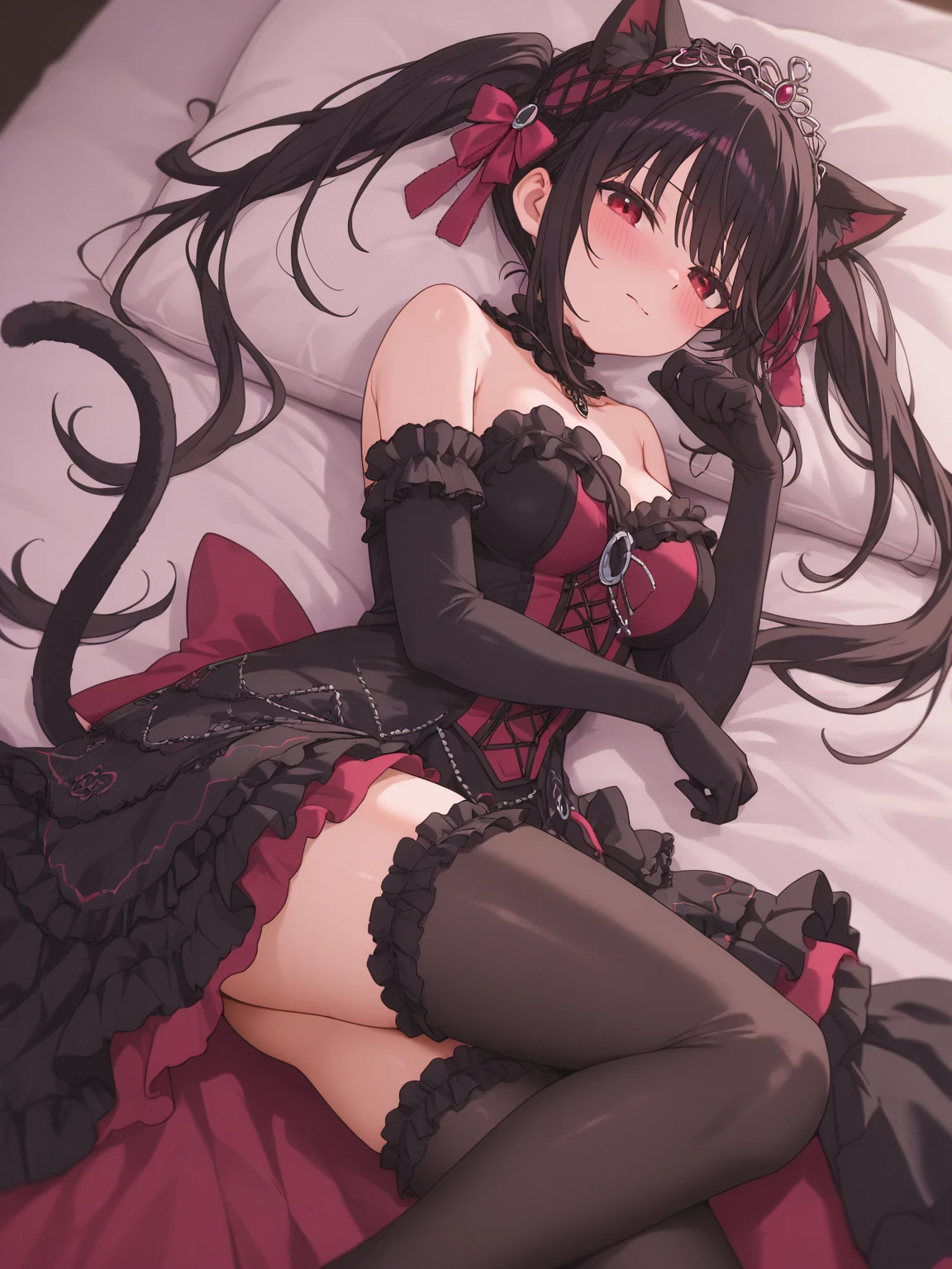Menina anime deitada em uma cama com orelhas de gato e vestido preto, muito bonita menina gato anime, menina gato atraente, muito bonita gatinha fofa, gato anime bonito, gato anime bonito, gato anime, gato anime, menina anime sedutora, menina anime com orelhas de gato, menina do gato, gatinha jovem bonita, menina anime bonito