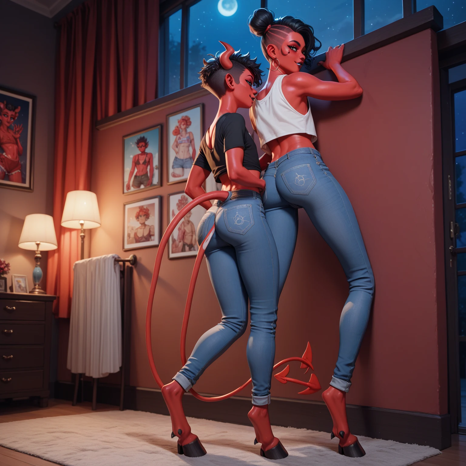 Detailed and lifelike depictions of Cinderella and Snow White, both radiating a distinct pin-up style, stand close together, their faces inches apart, hinting at an imminent kiss. Dressed in , stockings, and heels, their attire reflects the iconic colors of their traditional outfits, ensuring they're instantly recognizable as their respective characters. While their classic features are present, the pin-up flair is undeniable. Artful tattoos add a contemporary touch. Their postures and expressions, combined with their pin-up attire, create a fusion of classic Disney and vintage allure., sharp focus, emitting diodes, smoke, artillery, sparks, racks, system unit, motherboard, by pascal blanche rutkowski repin artstation hyperrealism painting concept art of detailed character design matte painting, 4 k resolution blade runner 