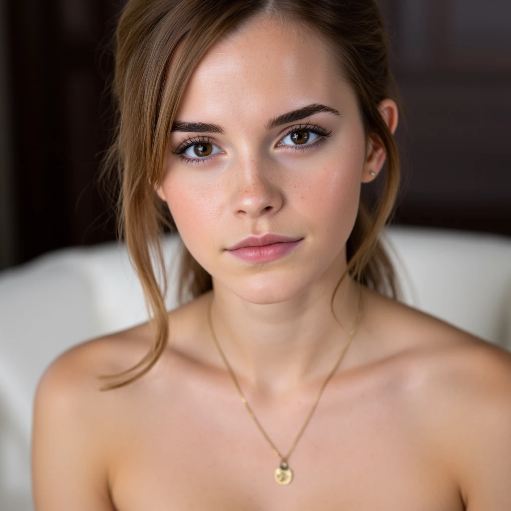 one woman, 26 years old, with black hair, Mix out of 10% Emma Watson and 15% Scarlet Johansson and 20% Rihanna, 172cm height, 68kg weight, clear green eyes, long lashes, perfectly shaped eyebrows, slim and well-defined body, curvy body, thin nose, small ears, full lips, white teeth, small soft hands, painted fingernails, wearing casual clothes, high resolution, masterpiece, best quality, intricate high detail, highly detailed, sharp focus, detailed skin, realistic skin texture, real skin texture, realistic texture, professional, real life, ultra-realistic, photorealism, photography, realistic photography, UHD, indoor at hairdresser