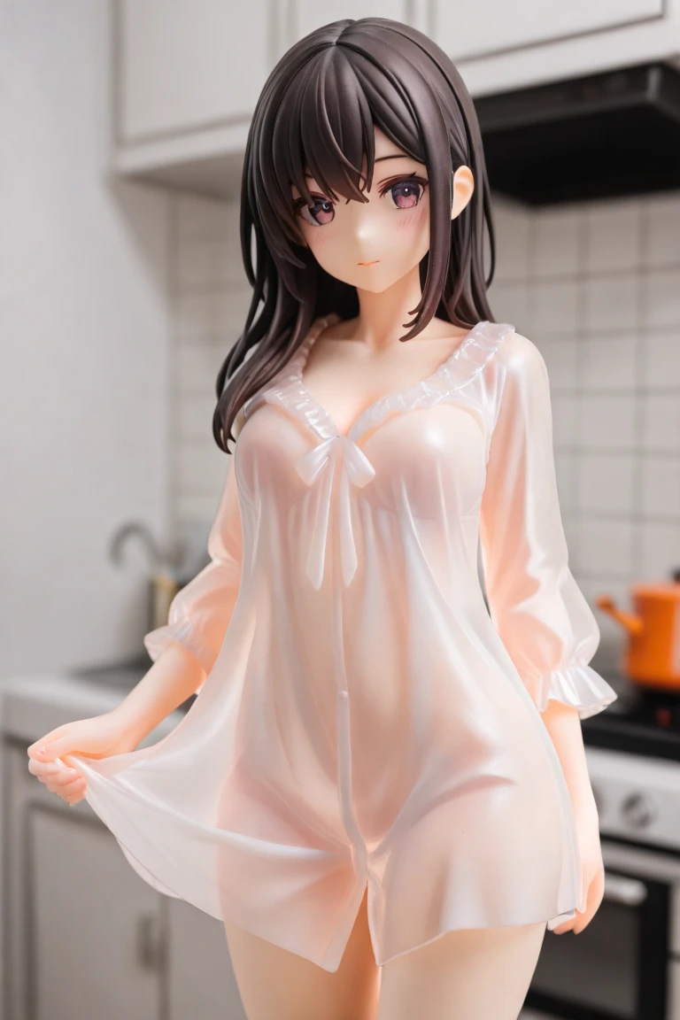 1girl, maid, (bikini under clothes:0.9), apron, panties, see through transparent shirt, naked apron, see through transparent dress shirt, bra,, masterpiece, best quality, highly detailed