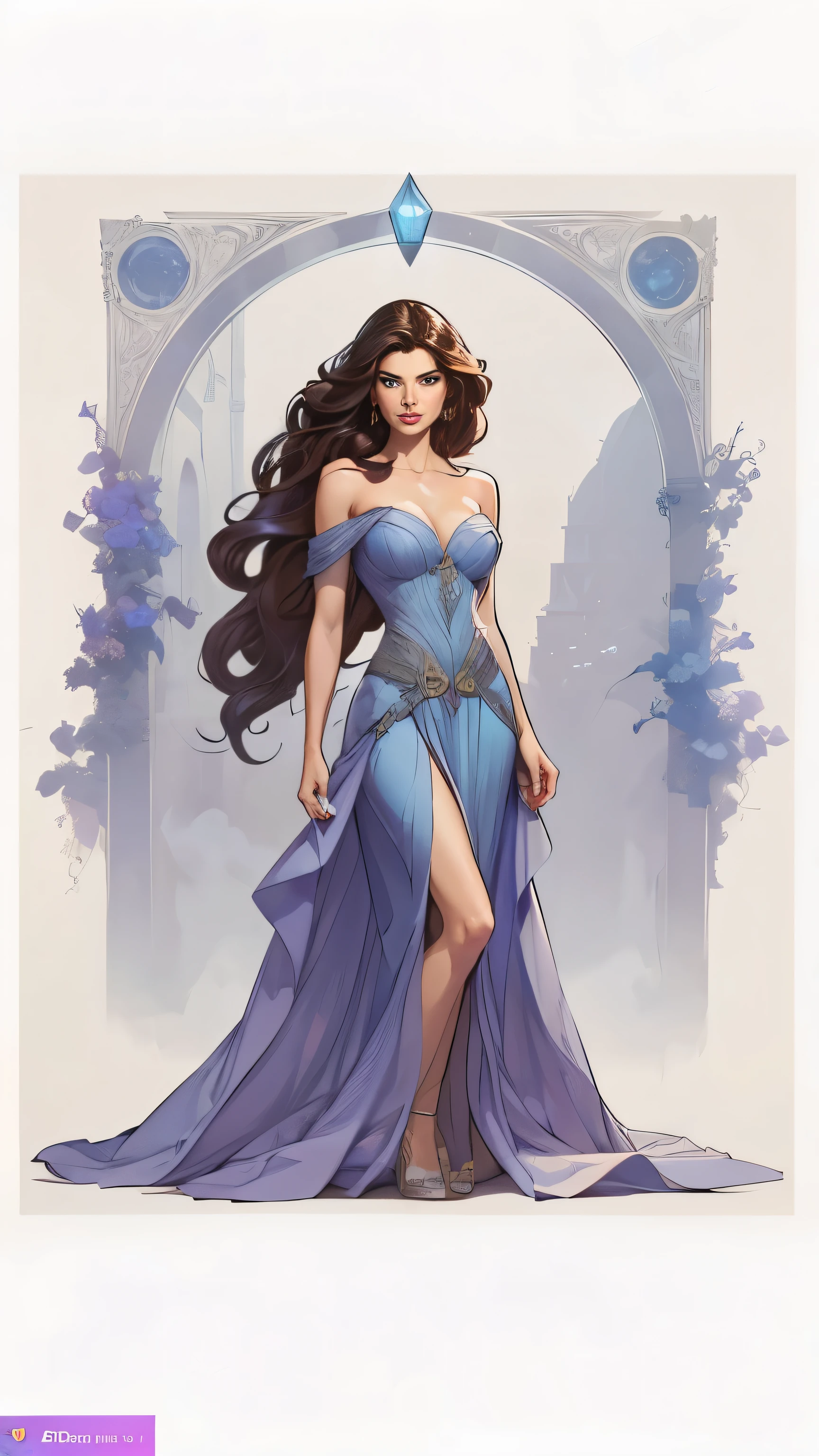 high quality, 8k, realistic, photorealistic, detailed portrait, 1girl, asian, desi female, long dark brown wavy hair, grey eyes, thin glossy lips, light makeup, royal blue a line dress, white ankle strap pumps, posing, party pub background, full length view, extremely detailed face and eyes, highly detailed skin, beautiful eyes, beautiful lips, intricate details, cinematic lighting, rich colors, dramatic contrast
