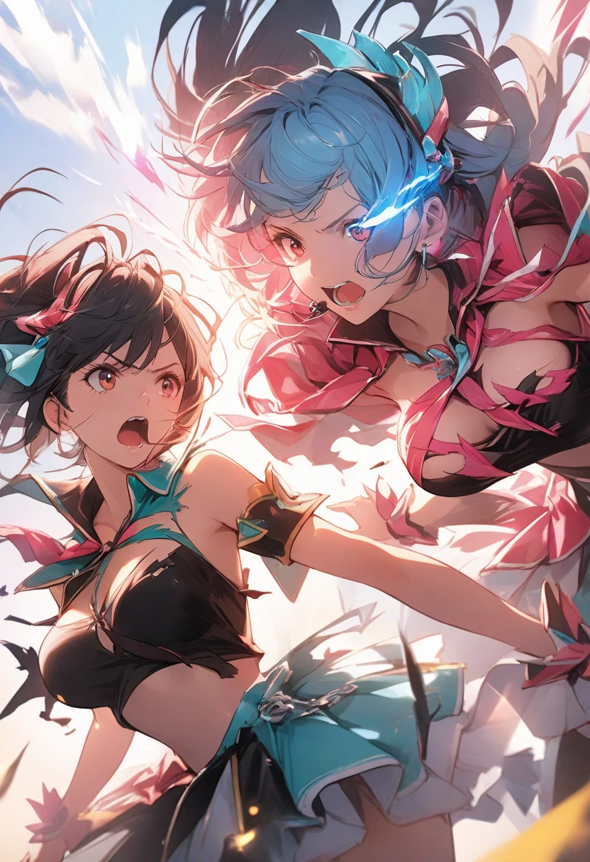 Anime Moe Art Style,Highest quality,High resolution,Anatomically correct,One Girl,Mid-teens,Girl with light blue hair in a ponytail,Very detailed,Fantasy World,Big Breasts,Shiny skin,Beautiful Skin,A rich expression,A big smile,Circus,Stage Costumes,Knife throwing tricks,Detailed drawn eyes,hair ornaments,8K