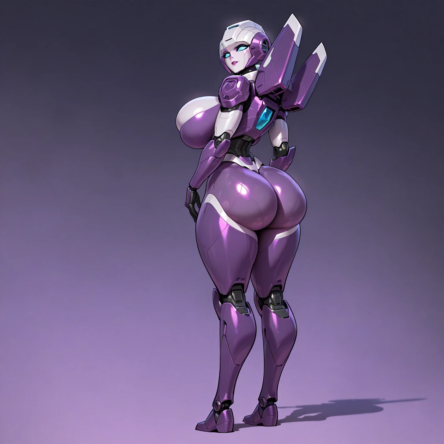 ((syx)), mana world, ((purple skin)), woman, ((black skin:1.4)), adorned in hues of chrome silver bent down on knees, twerking, metal muscles, emanating a futuristic elegance and technological marvel, armor pump boots, chrome reflective bra, chrome silver tiara, small armband, exposed midriff, (puffy lips:1.3), detailed eyes, ((slendered abs )),((huge breastull bodied), wide hipake lips:1.5), slender abs,rim lighting, side light, cinematic light, ultra high definition, 8k, film grain,best shadow, light particles, detailed skin texture, detailed gem armor texture, detailed face, intricate details, super detailed, bright, spiked heel boots