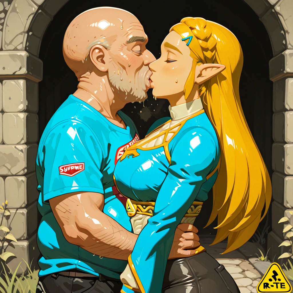 One old man Knight and one young girl magician, age gap, age difference, height difference, old man 70, armor, long beard white, muscular hairy virile body, naked, giant long penis erected cum, he carries his girlfriend strongly with both hands, kissing mouths loves positions, ass fuck positions, sexy young girl 18, elf, pink hairstyle, size tiny and slim, blush and embarrassed, in comfort sitting position for sex, naked, on lake.