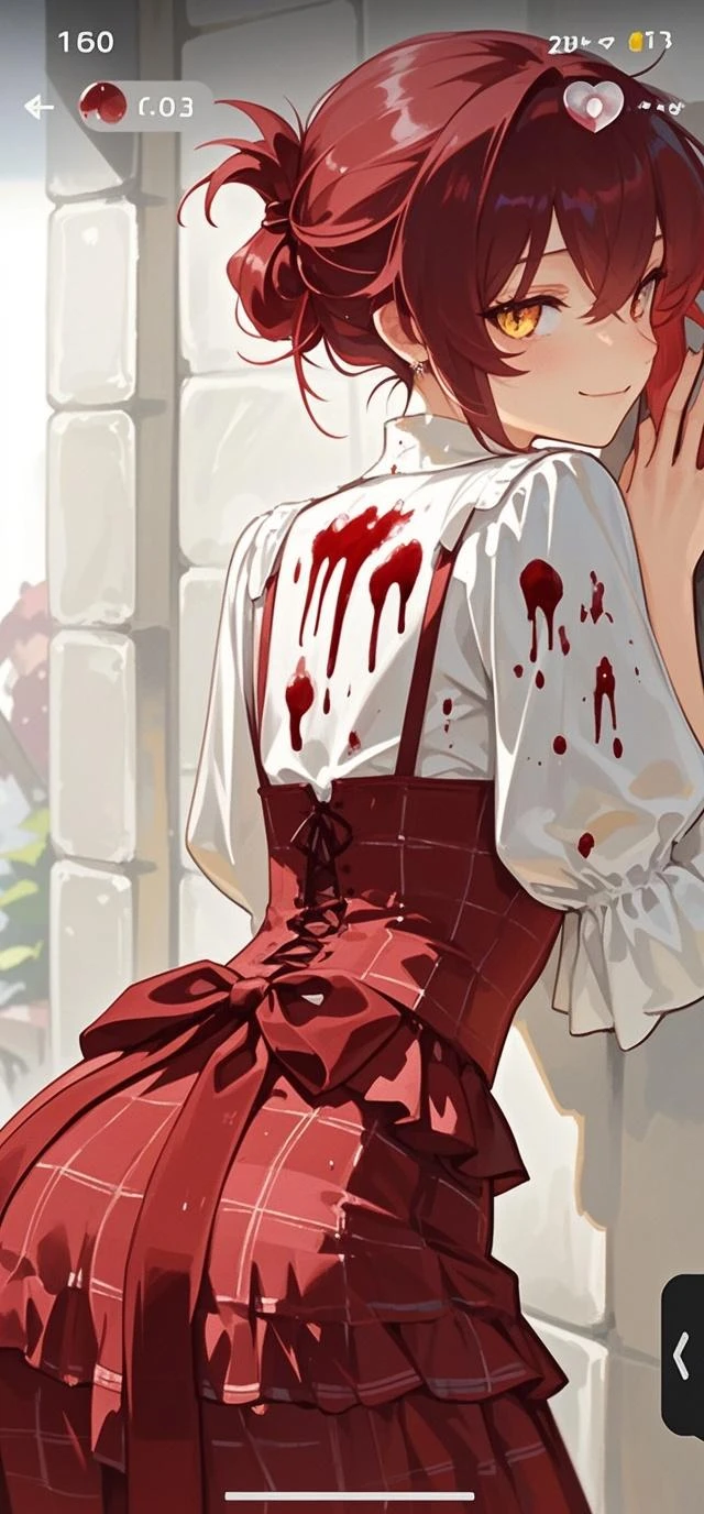 woman standing spitting blood with her heart pierced