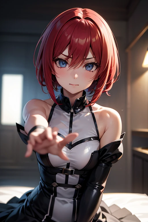 high resolution, extremely detailed CG, unity 8k wallpaper, super detailed skin, perfect anatomy, detailed, cinematic lighting, dynamic lighting, beautiful detailed eyes, (It's photorealistic:1.4), Raw photo, Japanese Girls, (1girl:1.8), (42 years old:1.8), (black short hair:1.8), Black short hair, Beautiful Eyes, (Huge breasts:1.3), (Curvy:1.2), (latex:1.2), It shows her whole body, standing, (Red bandeau bikini:1.5)、Arms behind back、(Seaside:1.4)、(sweat:1.4)、