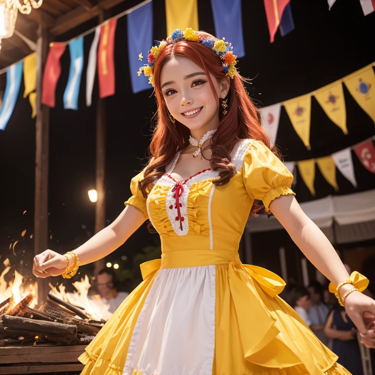 Gorgeous female idols、、Clown fashion covered in coins and banknotes(gold)、Clown hat、Light blonde hair、full body Esbian