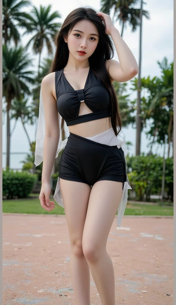 1个Giant Breast Girl, beautidful eyes,Red-faced,The lips are slightly open,full, Symmetrical breasts,Convex buttocks,Skinny sports shirt,White skinny yoga pants,Camel toes,The lines between the thighs are detailed,White sneakers,Black color hair,High ponytail,obi strip,Tattooed with,running track,parks,jungles,lakes,Close-up of chest,Buttocks close up, hdr(HighDynamicRange), Ray traching, NVIDIA RTX, Hyper-Resolution, Unreal 5, sub surface scattering, PBR textures, Post-processing, Anisotropic filtering, depth of fields ,Maximum clarity and sharpness, Many-Layer Textures, Albedo e mapas Speculares, Surface coloring, Accurate simulation of light-material interactions, rendering by octane, twotonelighting, Low ISO, White balance, trichotomy, largeaperture, 8K raw data, High-Efficiency Sub-Pixel, sub-pixel convolution, (Luminous Particle:1.4), {{tmasterpiece, best qualtiy, extremaly detailed cg, Unity 8k壁纸, 。.。.。.3D, cinmatic lighting, lens flare glow}},