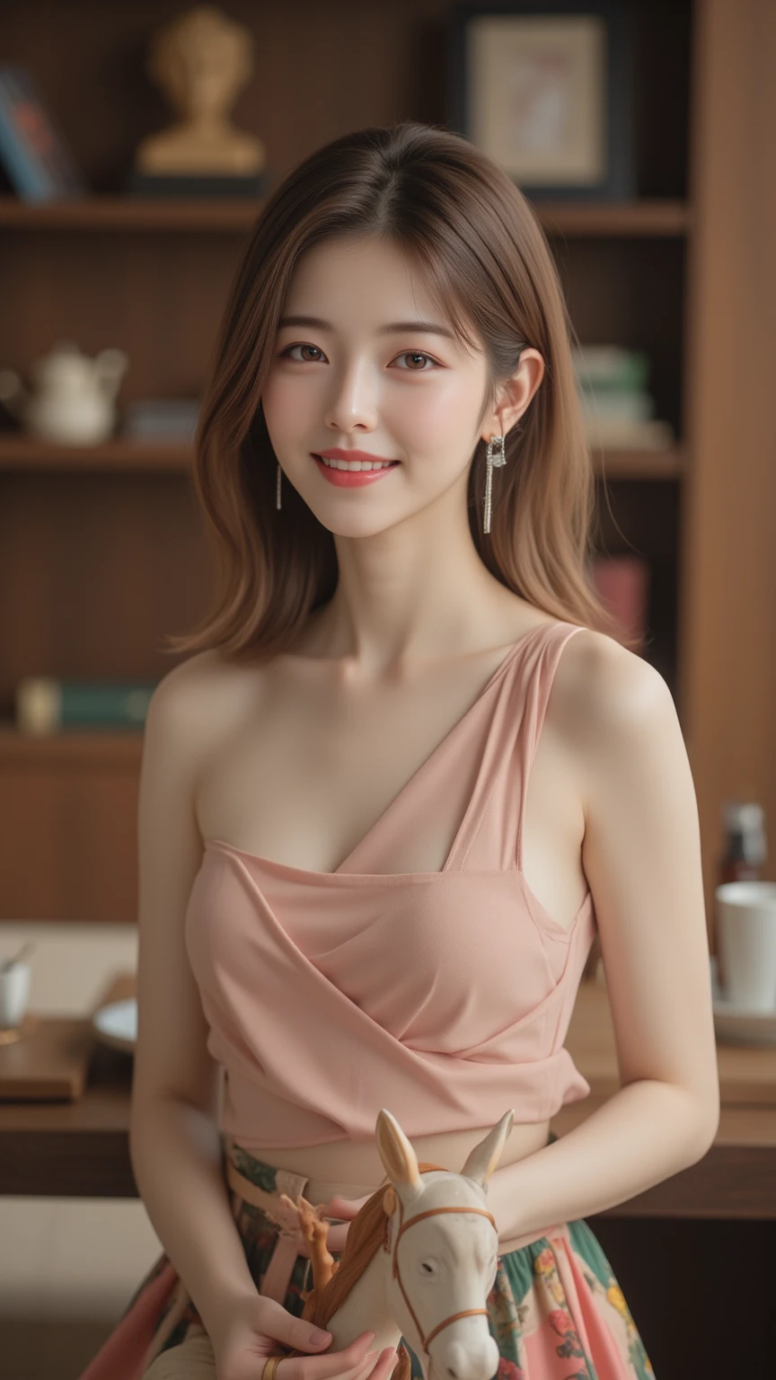 half-body photo of a korean girl, (Perfect beauty:1.37), ((platinum brown hair)), medium(((perfect natural breasts))), cleavage, ((dynamic pose)), 
sexy collarbone, oval face, double eyelids, smart peach blossom eyes, pink lips, small nose, bangs, (standing), earrings, ribbon choker, 
bare shoulders, strapless(black lace short dress), (Outdoor, Night, Bokeh:1.125), Park view, Super fine face, Fine eyes, Double eyelids, 
(Clear focus), (Realistic lighting, Best quality, 8K, Masterpiece: 1.43),