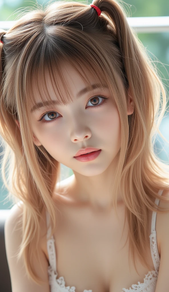 masutepiece, Best Quality, Illustration, Ultra-detailed, finely detail, hight resolution, 8K Wallpaper, Perfect dynamic composition, Beautiful detailed eyes, doress, Medium short hair,blond hair color ,Small breasts, Natural Color Lip, Random and sexy poses,Random situations,Slender body
