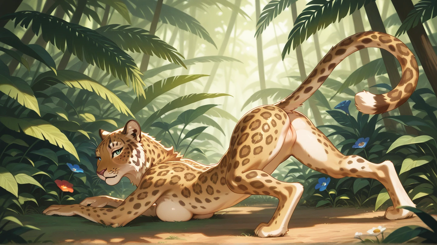 feral lioness, Nala, high resolution, realistic, Soft, 4K, upscales, high detail, Delicate fur, ((The tail in the right place)), green eyes, bedroom eyes, white sclera, lifted tail, hyper canine pussy, savanna, large eyes, presenting pussy, looking back at viewer, 1 lion tail, black canine pussy, dripping canine pussy, detailed eyes, beautiful eyes, flat chest, lying down, 4 legs, 4 paws, sultry look, paw waving at viewer, wide eyes, thick thighs