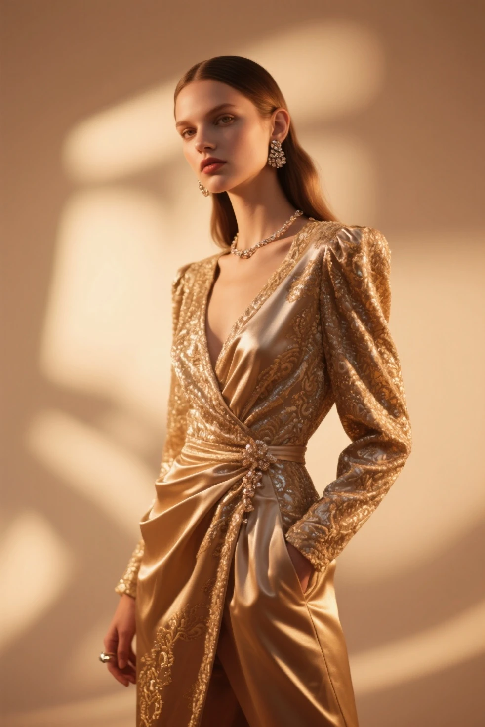 (masterpiece,best quality,luxury fashion),(beautiful blonde woman,high-fashion model),(new Louis Vuitton haute couture design)