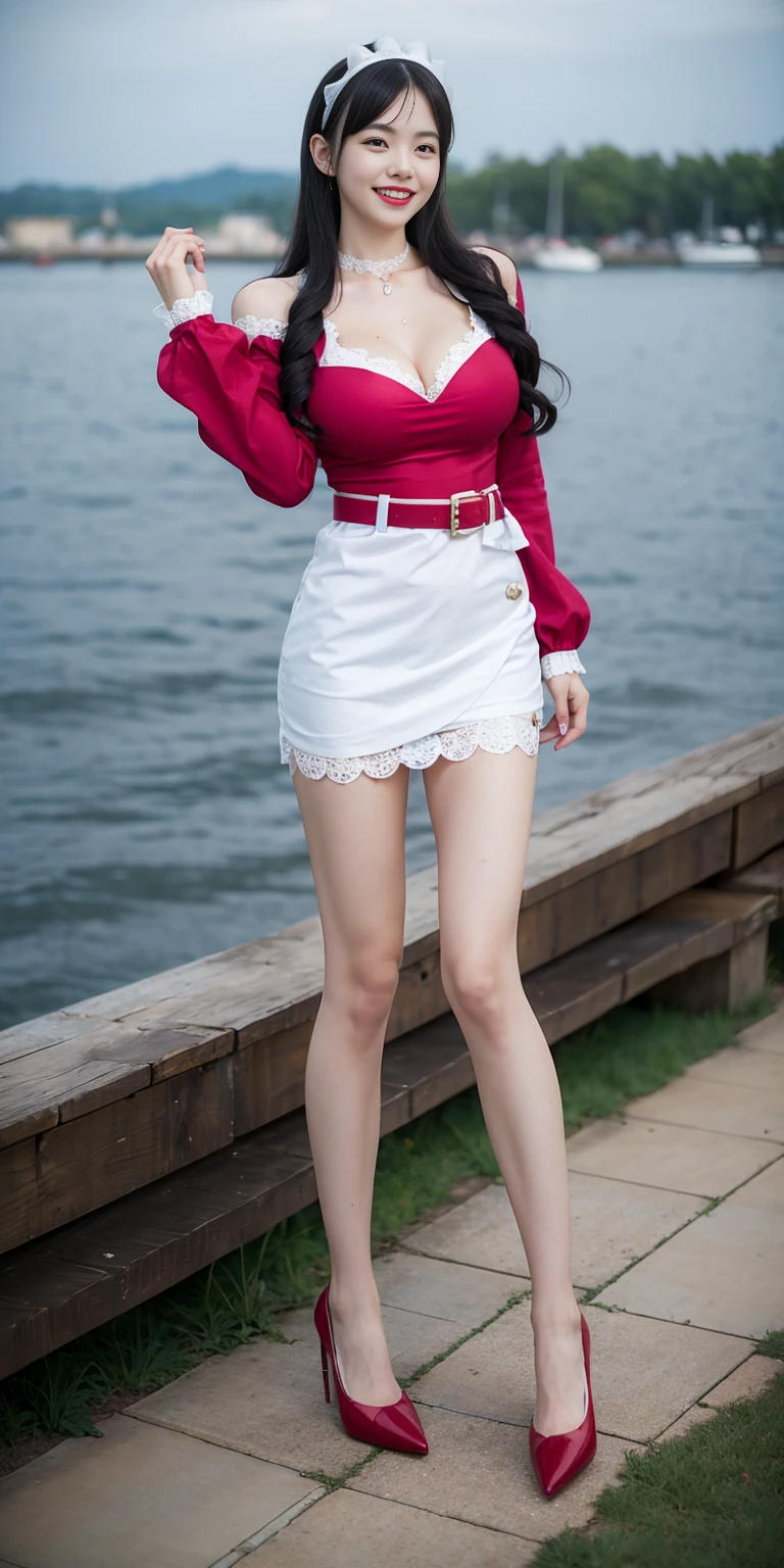 (top-quality、8K、32K、​masterpiece、nffsw:1.2)、Photo of a cute Japanese woman、(mournful smile、red blush:1.1)、Pink dress skirt with beautiful details that make the viewer stare.:1.2)}}、Detailed legs、(Spread legs:0.9)、(Lace pantie:0.9)、{{(wind lift:1.6)}}、full body Esbian、the wind、城市、outside of house