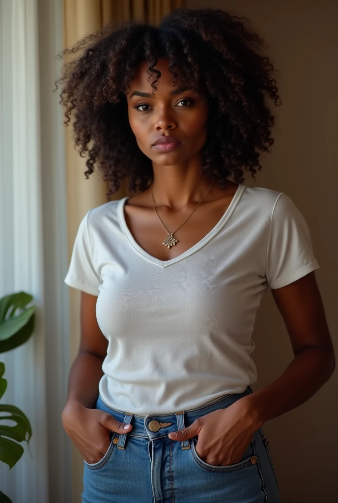 Jolie femme noire en jeans et tee shirt